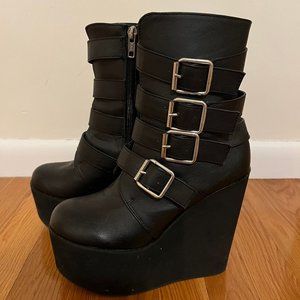 Gothic Goth Punk Monster Platform Buckle Boots Faux Leather 7